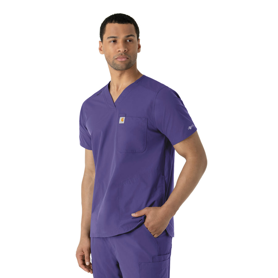 Force Essentials Men's V-Neck Shirttail Scrub Top Grape side view
