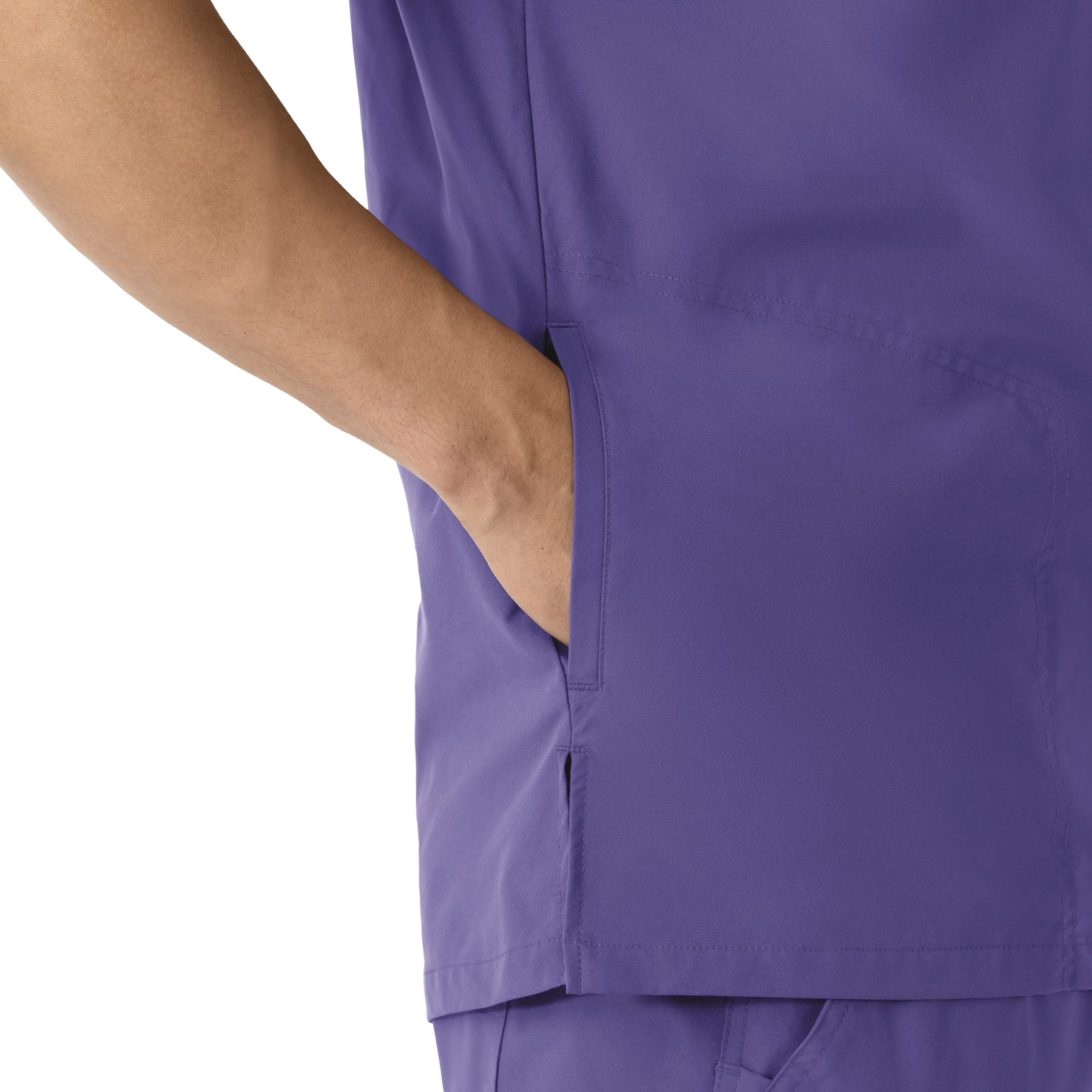 Force Essentials Men's V-Neck Shirttail Scrub Top Grape front detail