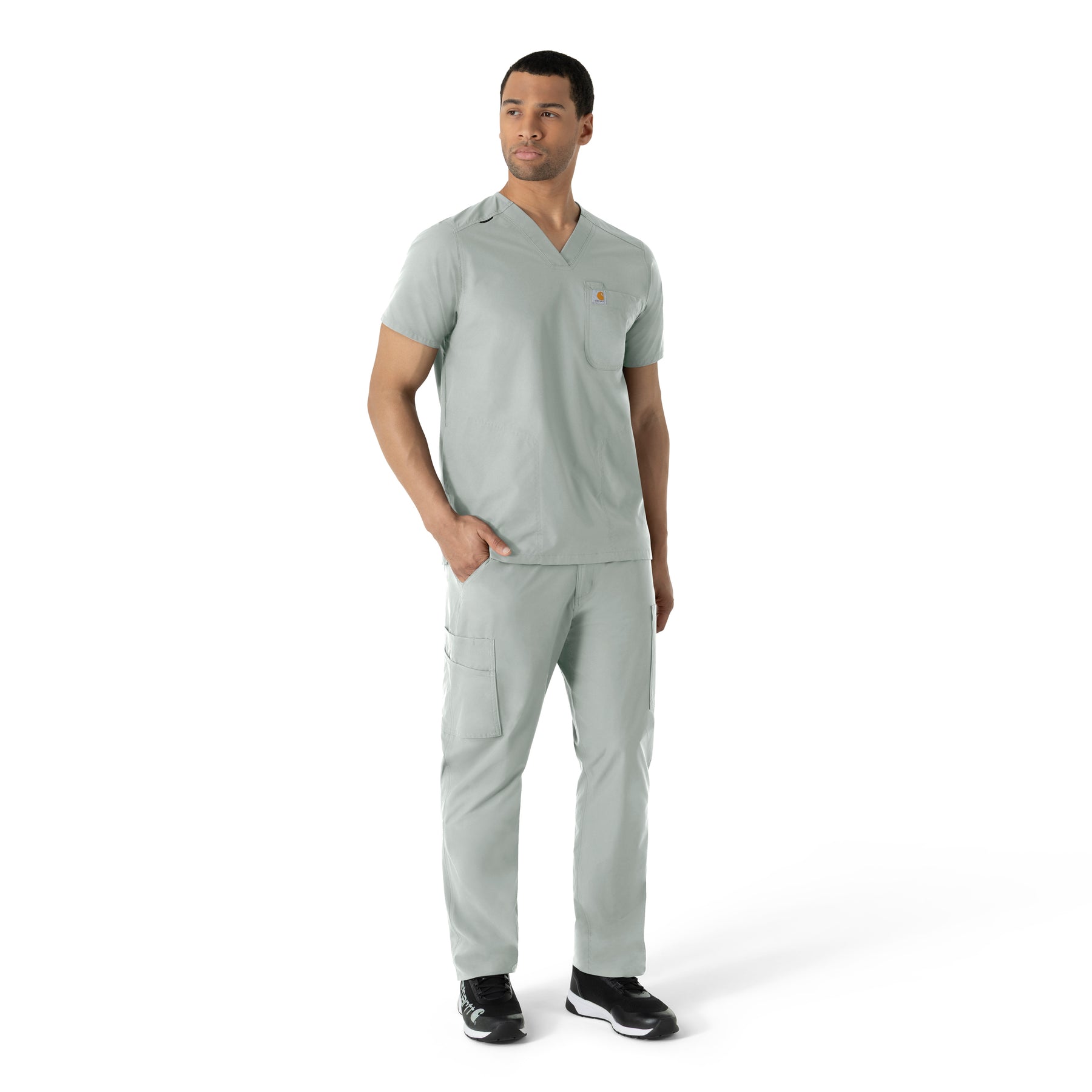 Force Essentials Men's V-Neck Shirttail Scrub Top Grey full scrub set