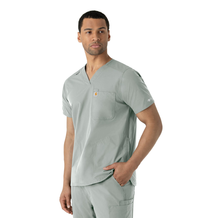 Force Essentials Men's V-Neck Shirttail Scrub Top Grey side view