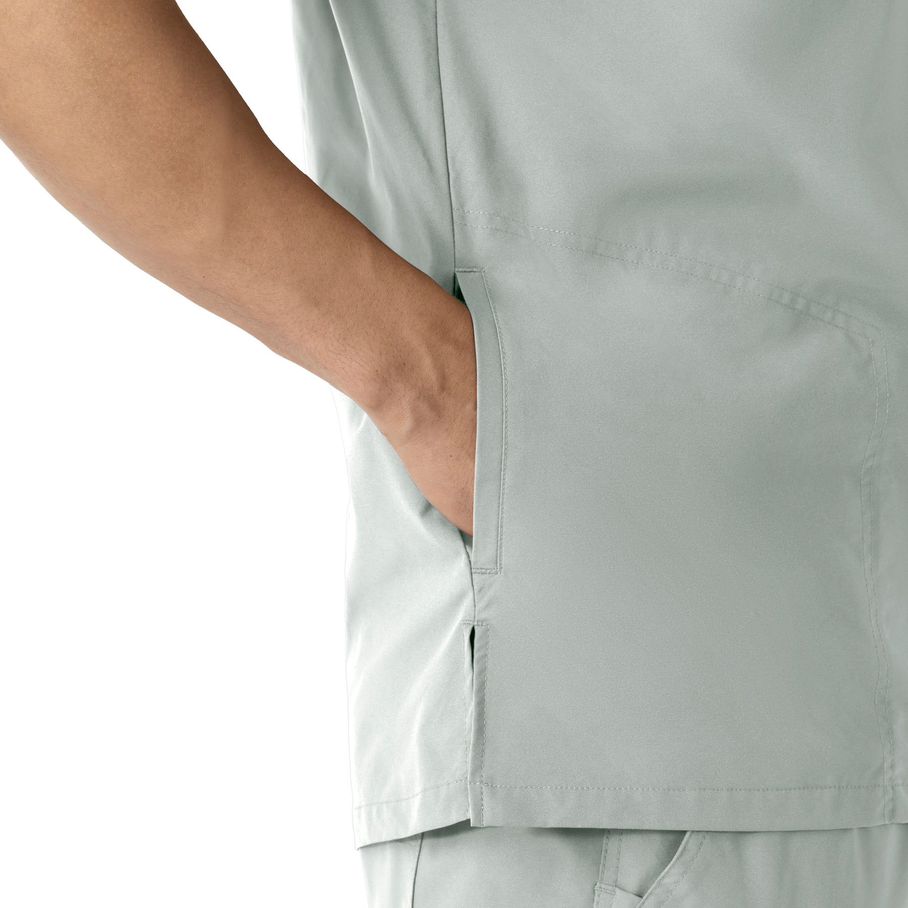 Force Essentials Men's V-Neck Shirttail Scrub Top Grey front detail