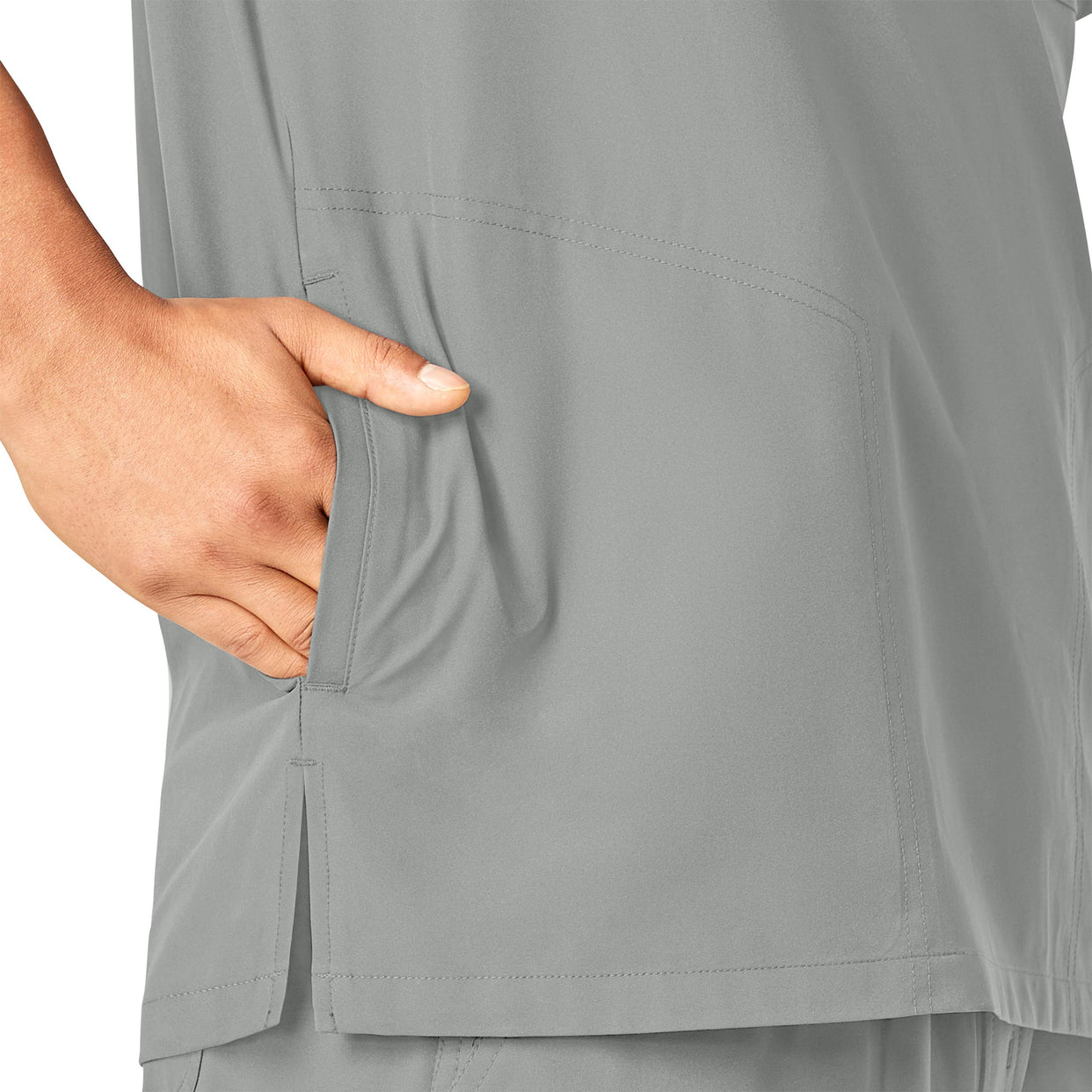 Force Essentials Men's V-Neck Shirttail Scrub Top Grey side detail 2