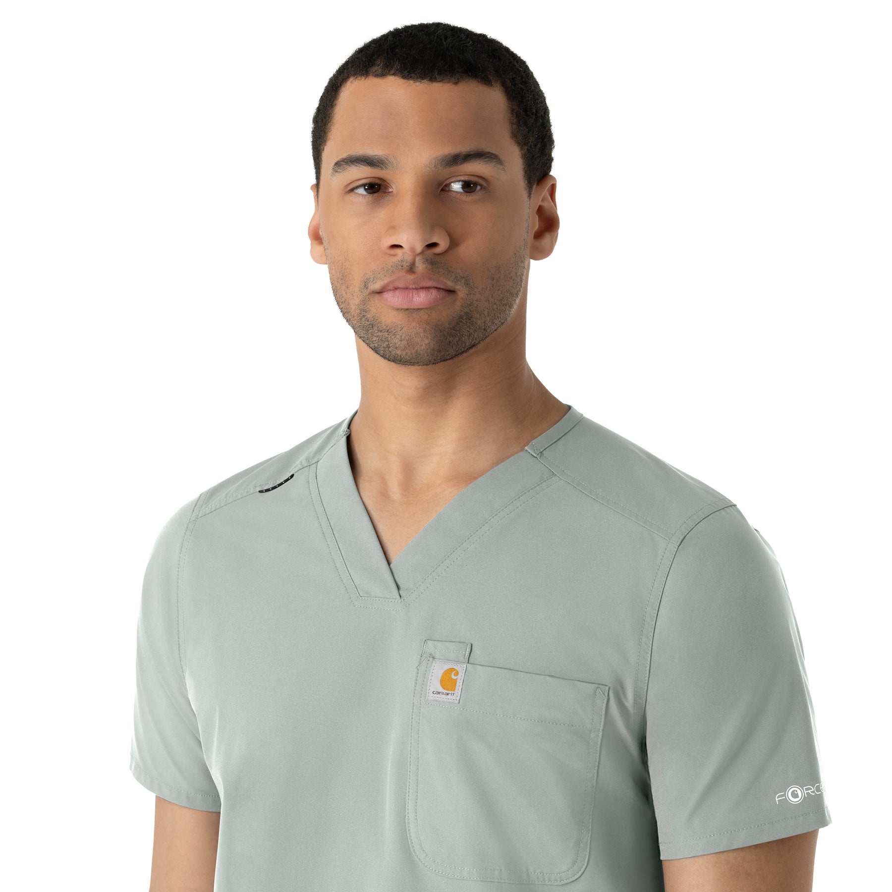 Force Essentials Men's V-Neck Shirttail Scrub Top Grey side detail 2