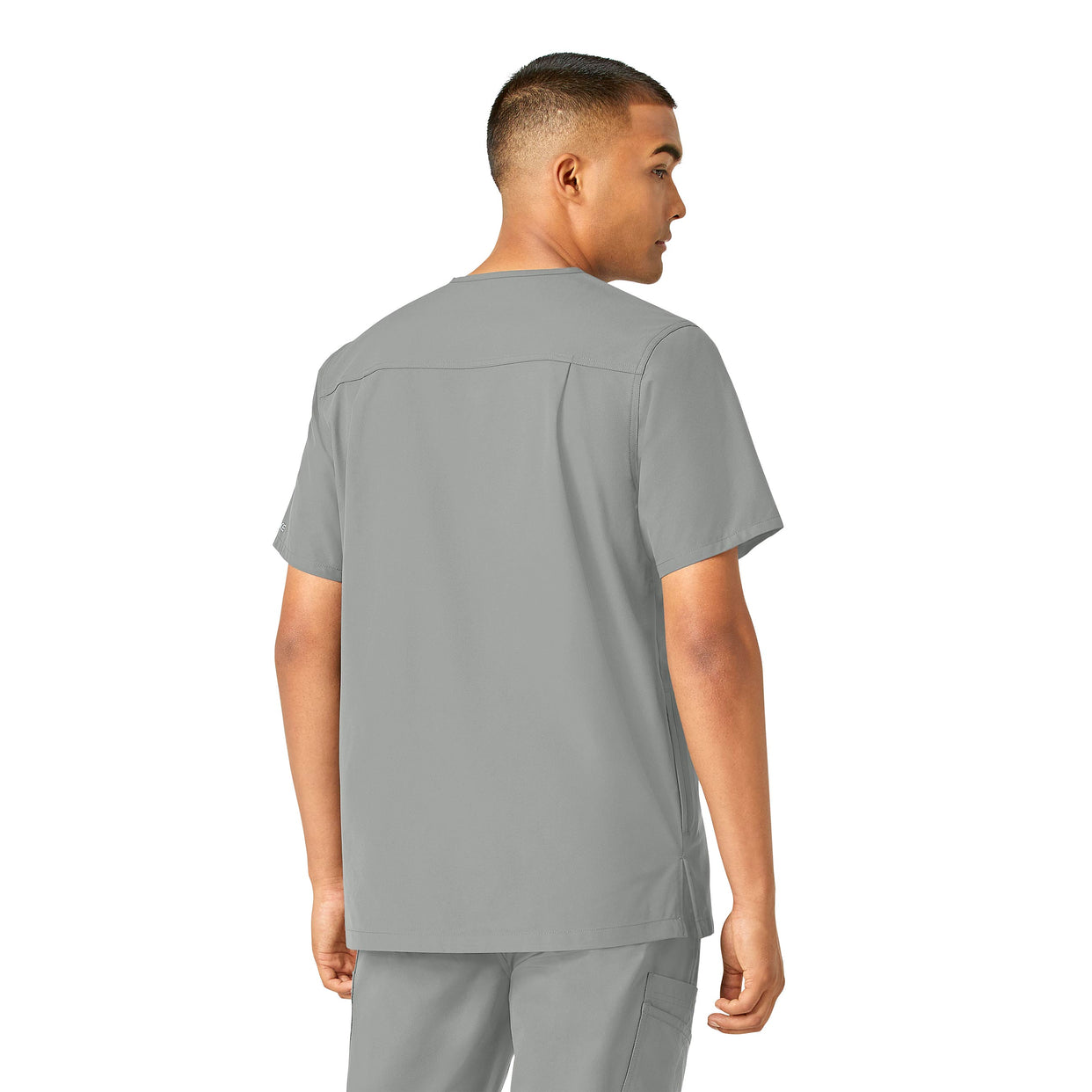 Force Essentials Men's V-Neck Shirttail Scrub Top Grey back view