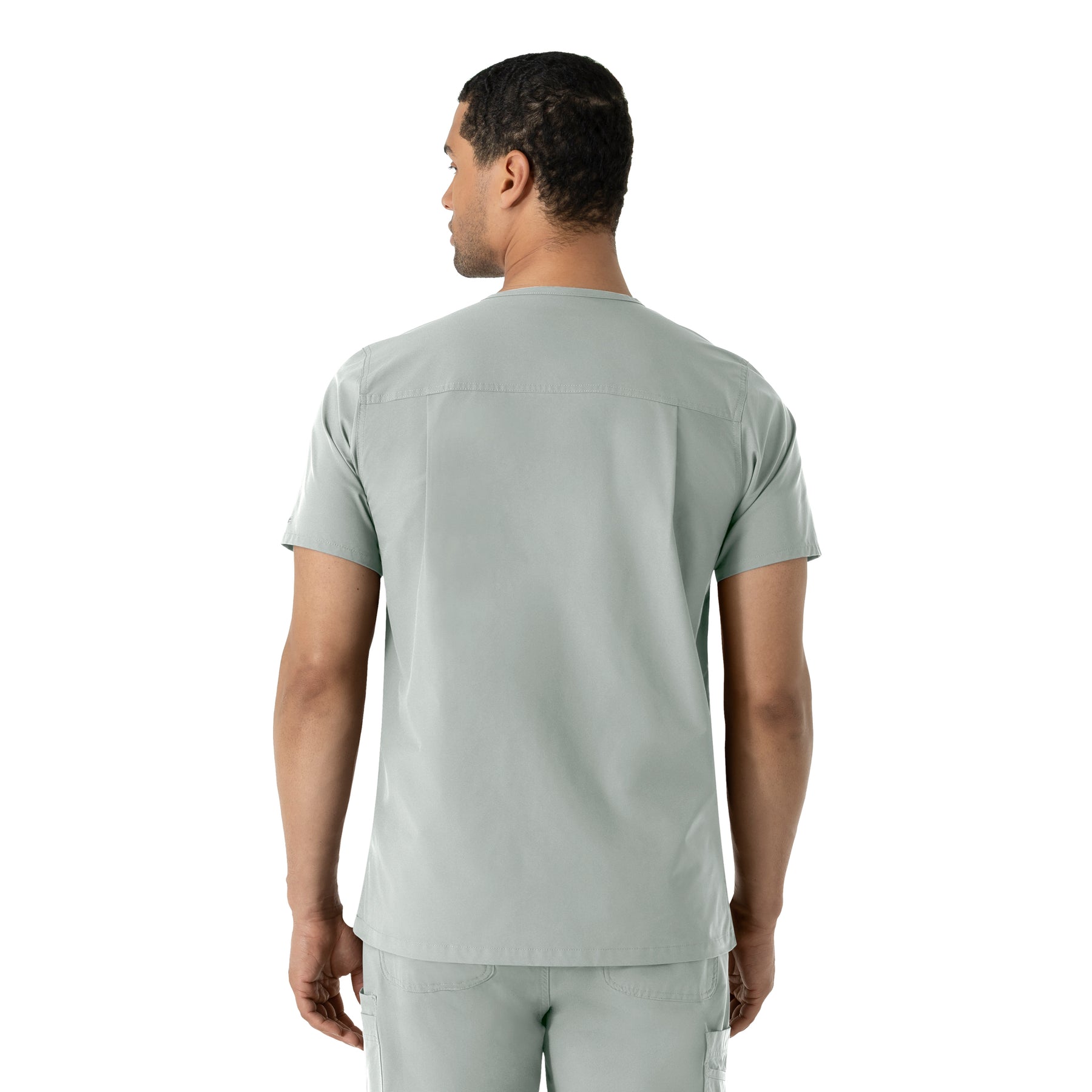 Force Essentials Men's V-Neck Shirttail Scrub Top Grey back view