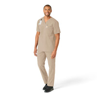 Force Essentials Men's V-Neck Shirttail Scrub Top Khaki full scrub set