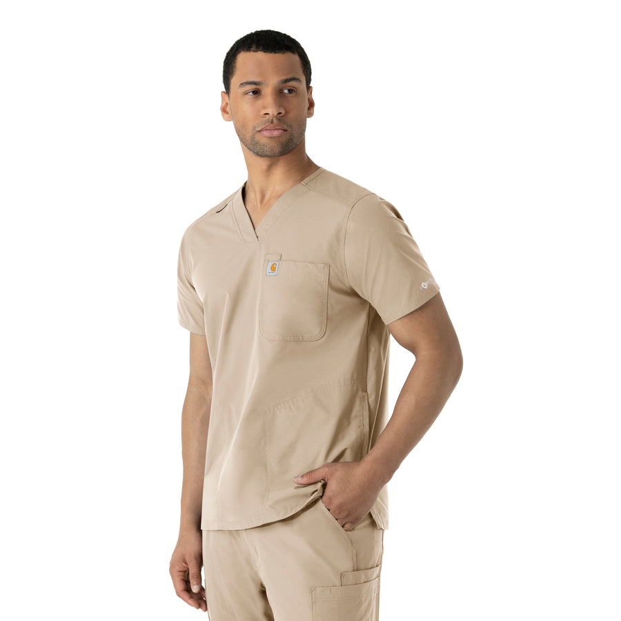 Force Essentials Men's V-Neck Shirttail Scrub Top Khaki side view