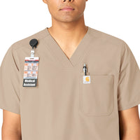 Force Essentials Men's V-Neck Shirttail Scrub Top Khaki front detail