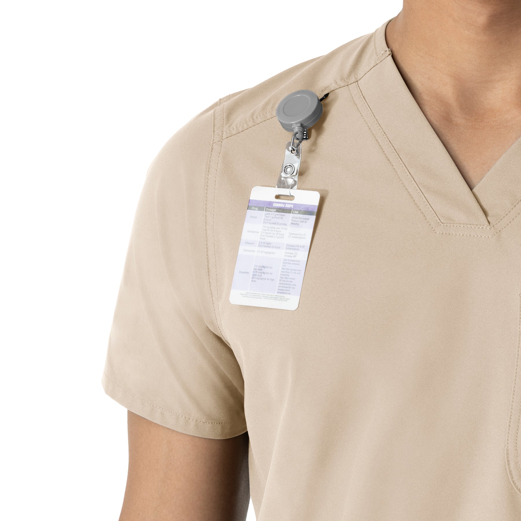 Force Essentials Men's V-Neck Shirttail Scrub Top Khaki side detail 1