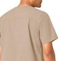 Force Essentials Men's V-Neck Shirttail Scrub Top Khaki side detail 1