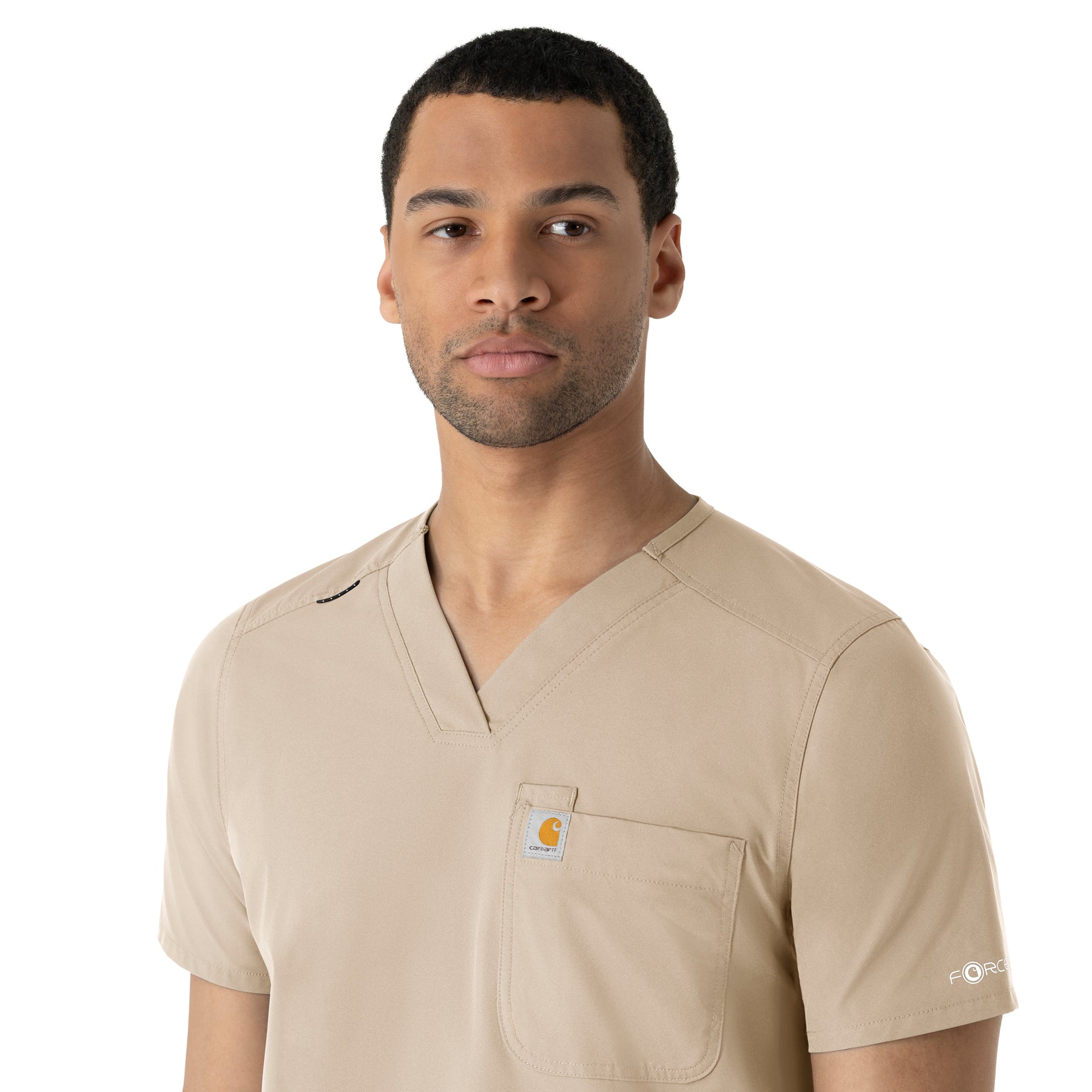 Force Essentials Men's V-Neck Shirttail Scrub Top Khaki side detail 2