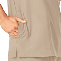 Force Essentials Men's V-Neck Shirttail Scrub Top Khaki side detail 2