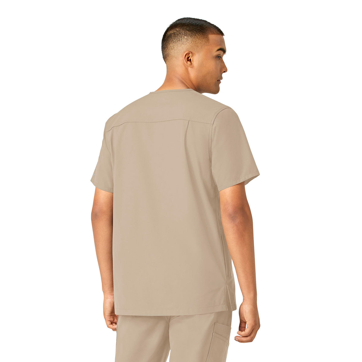 Force Essentials Men's V-Neck Shirttail Scrub Top Khaki back view