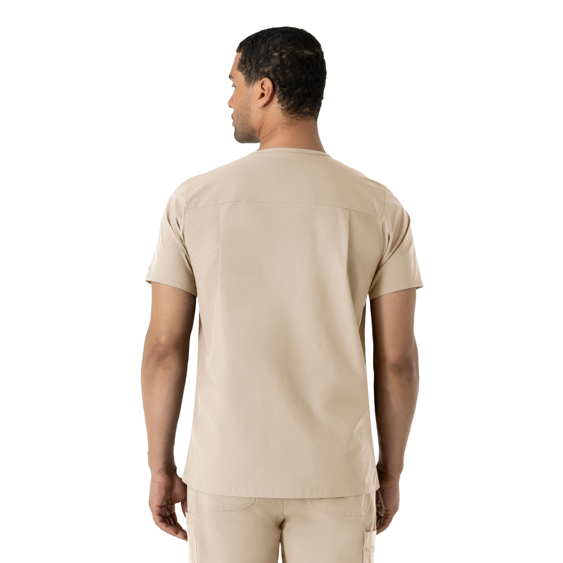 Force Essentials Men's V-Neck Shirttail Scrub Top Khaki back view