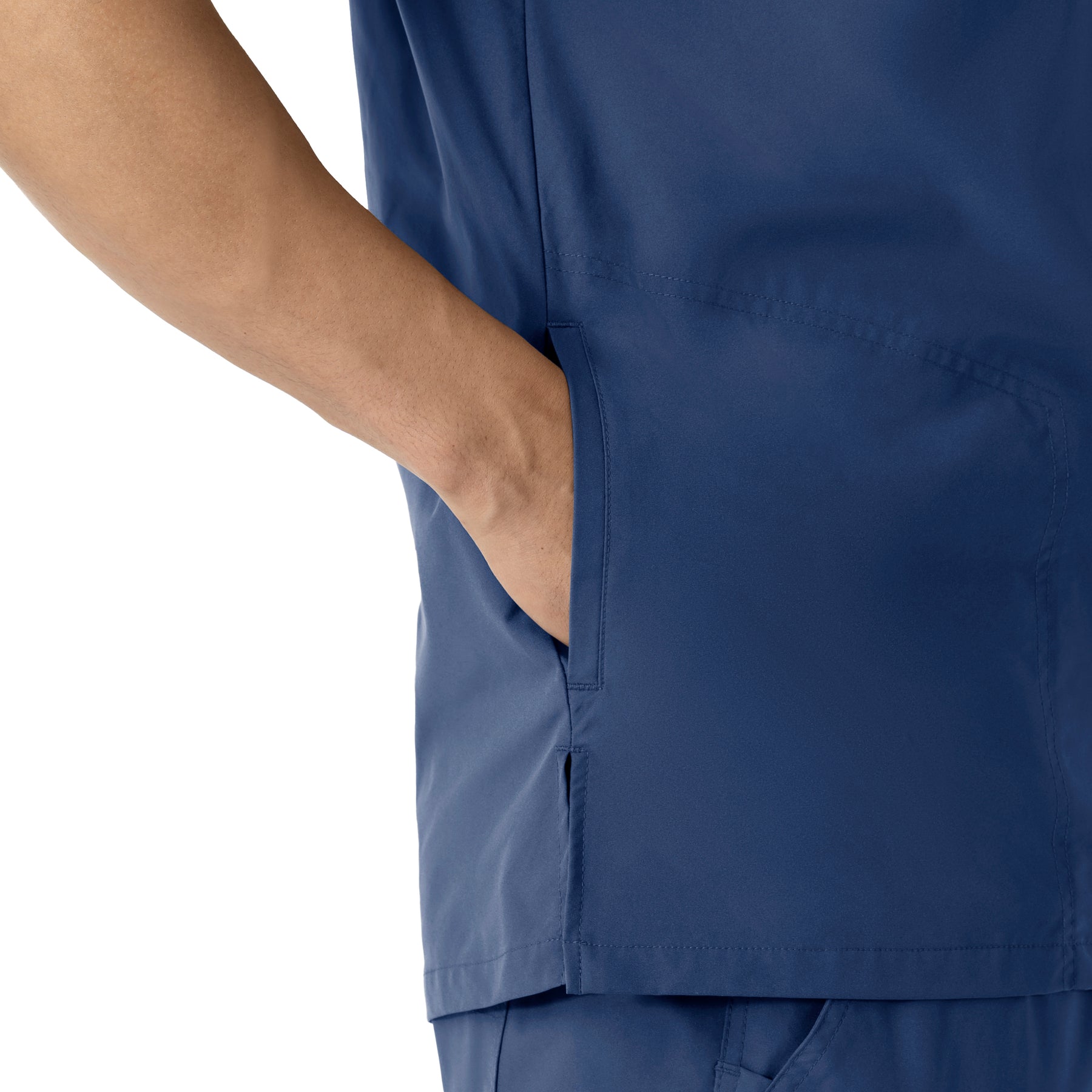 Force Essentials Men's V-Neck Shirttail Scrub Top Navy front detail