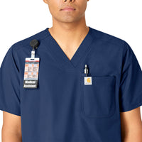 Force Essentials Men's V-Neck Shirttail Scrub Top Navy front detail