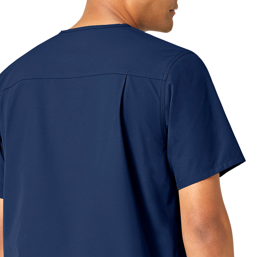 Force Essentials Men's V-Neck Shirttail Scrub Top Navy side detail 1