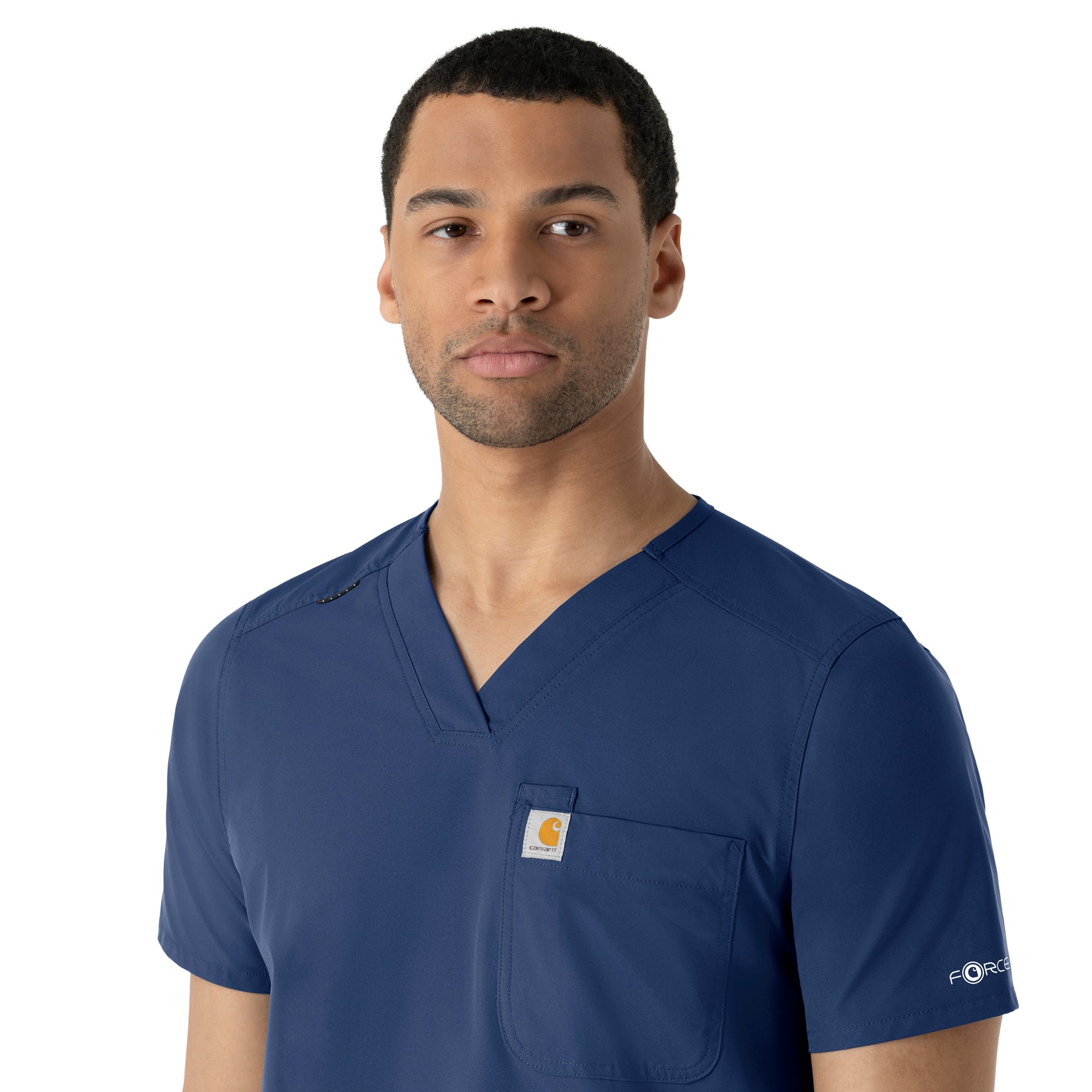 Force Essentials Men's V-Neck Shirttail Scrub Top Navy side detail 2