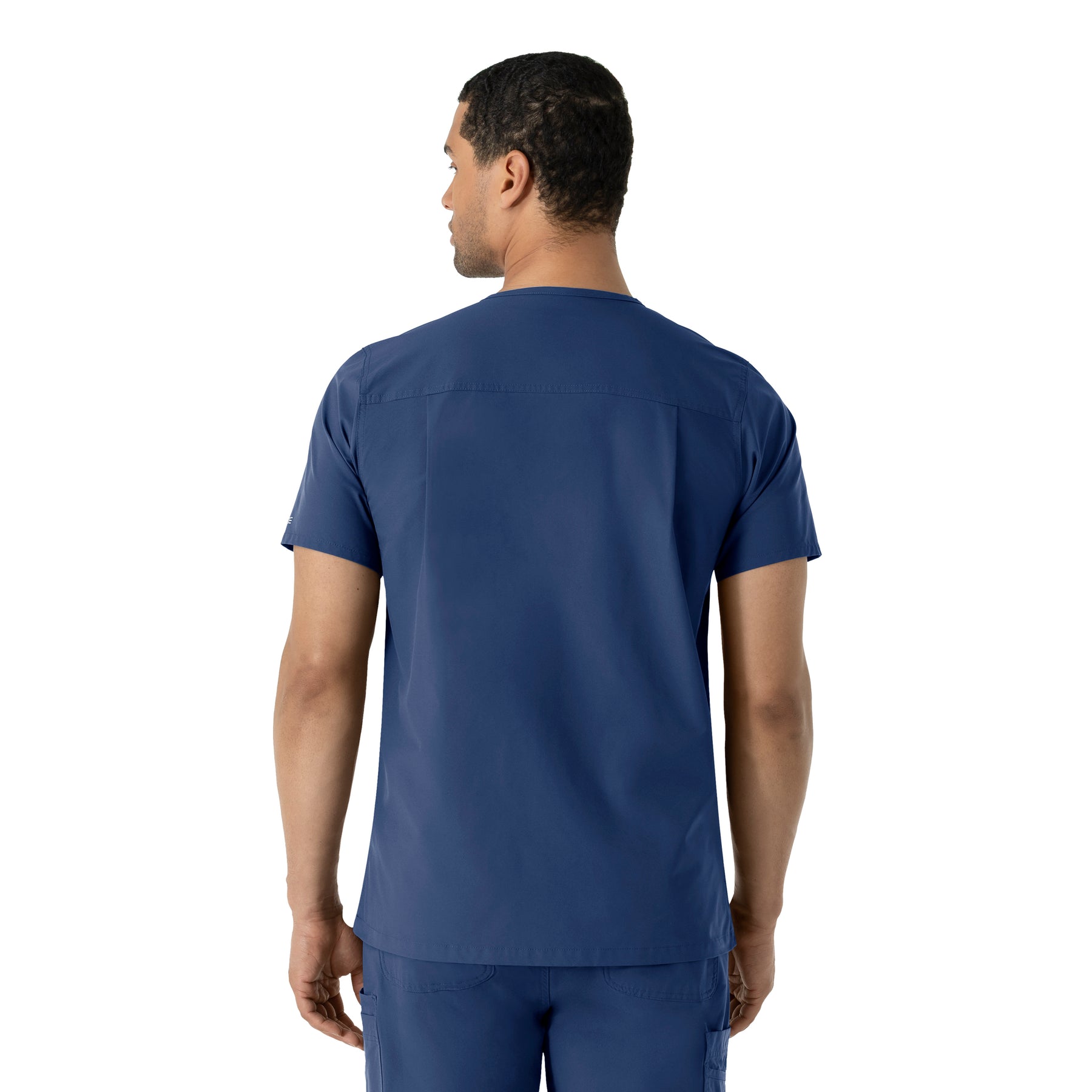 Force Essentials Men's V-Neck Shirttail Scrub Top Navy back view