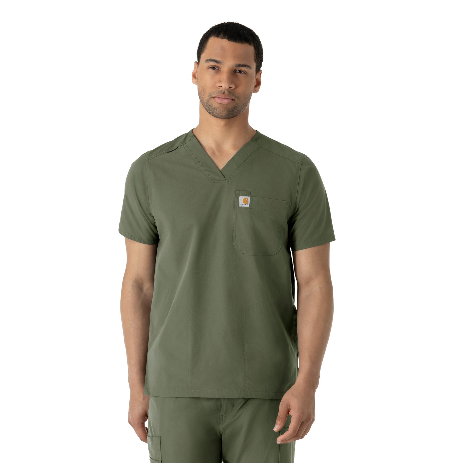 Force Essentials Men's V-Neck Shirttail Scrub Top Olive