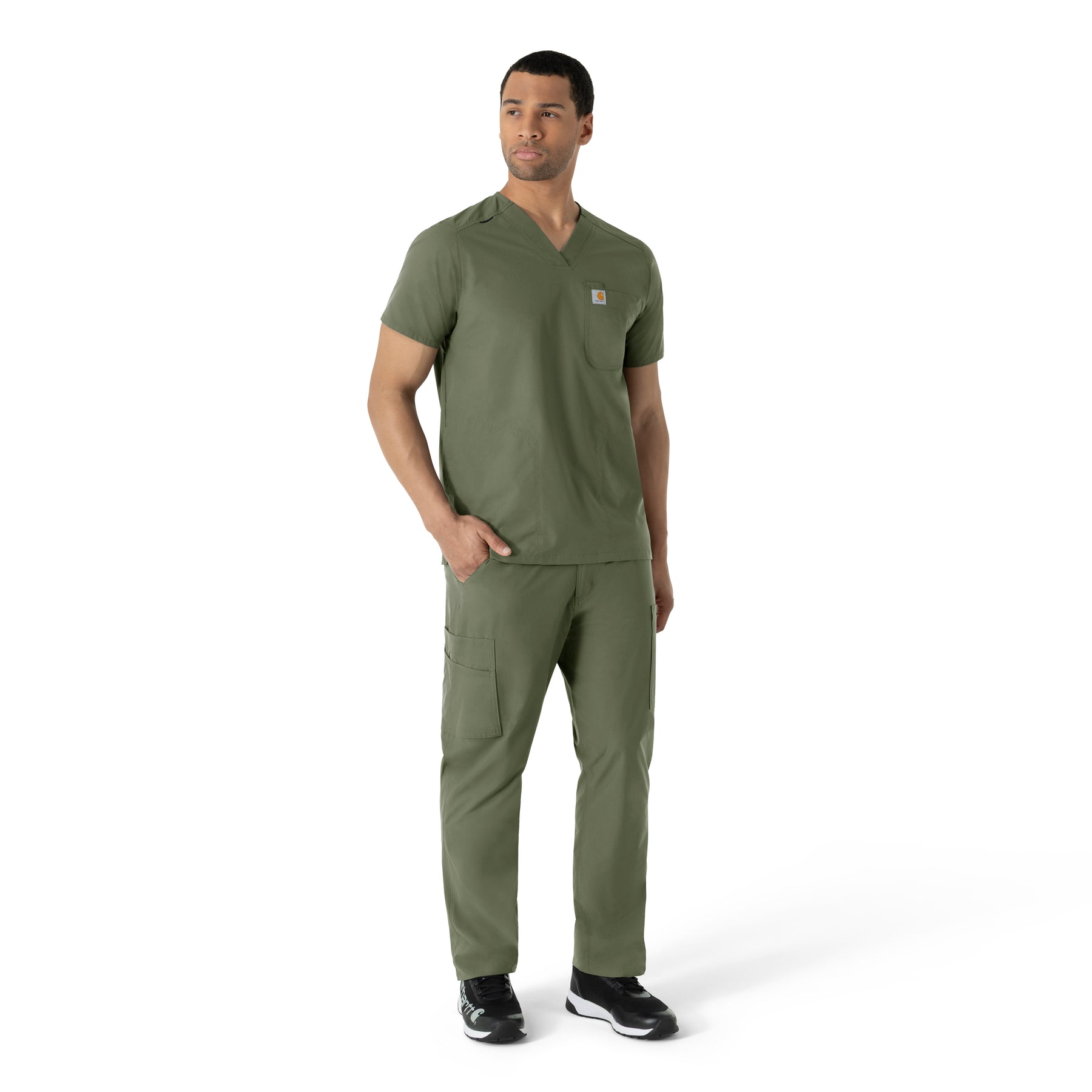 Force Essentials Men's V-Neck Shirttail Scrub Top Olive full scrub set