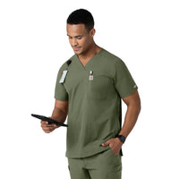 Force Essentials Men's V-Neck Shirttail Scrub Top Olive side view