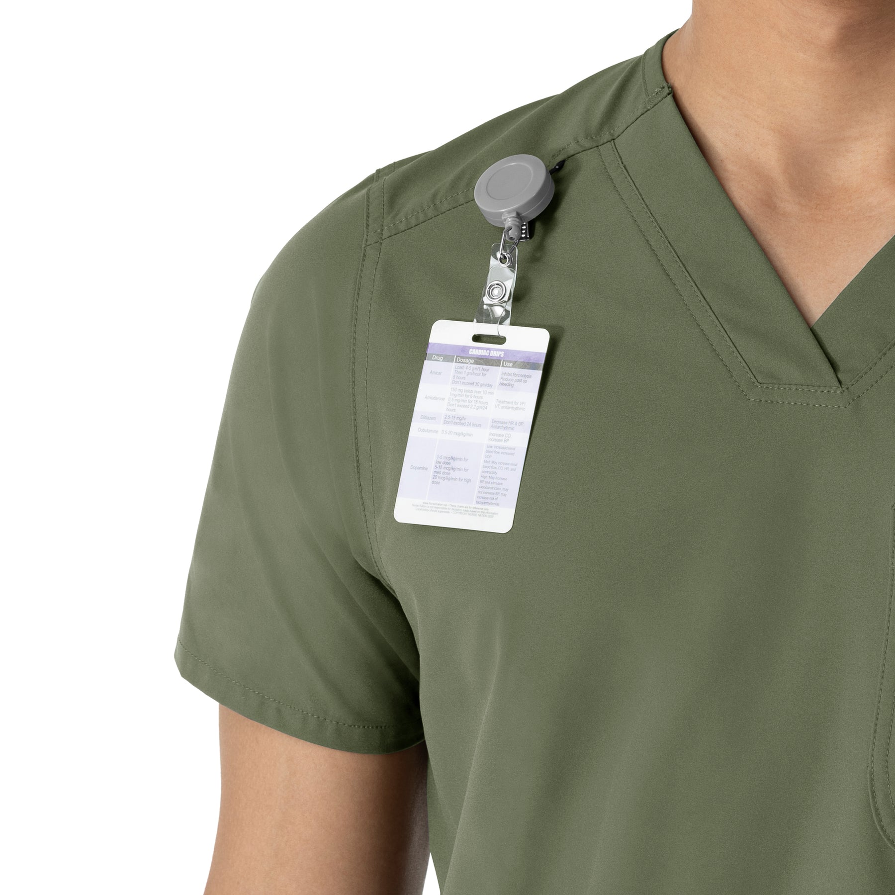 Force Essentials Men's V-Neck Shirttail Scrub Top Olive side detail 1
