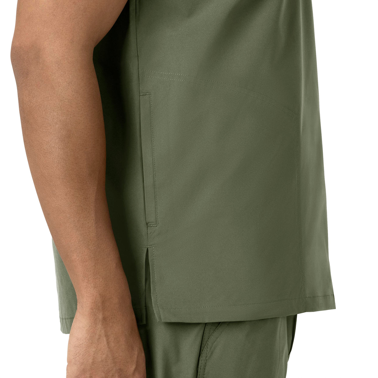 Force Essentials Men's V-Neck Shirttail Scrub Top Olive side detail 2