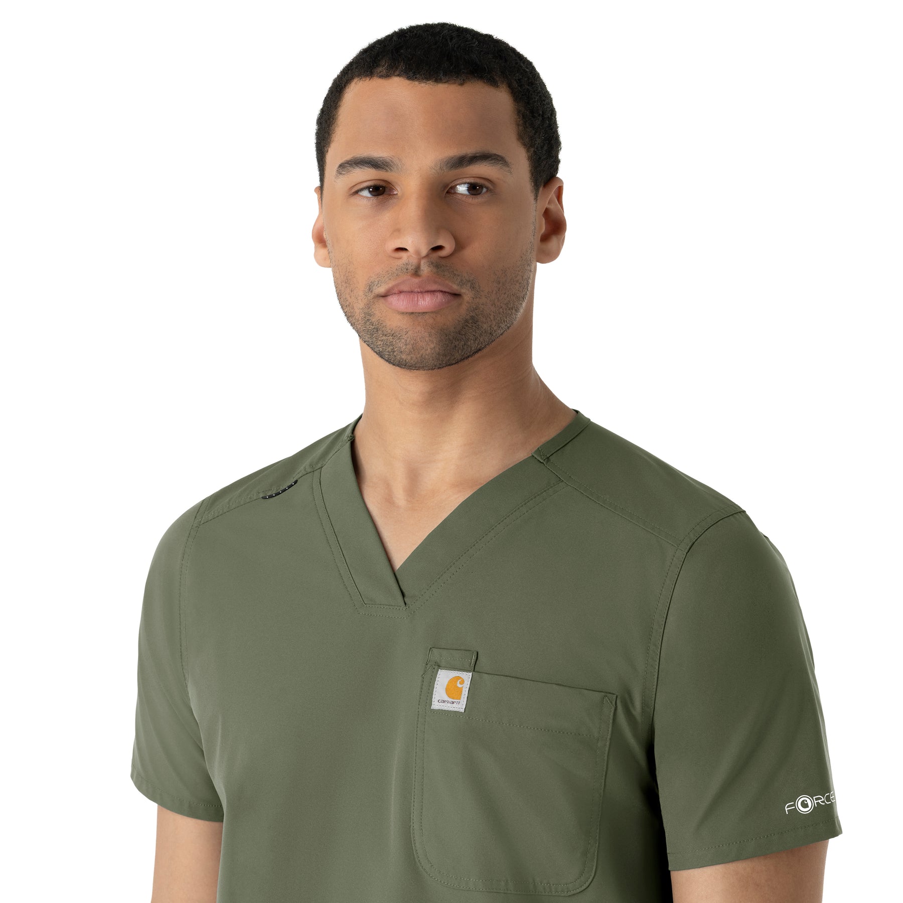 Force Essentials Men's V-Neck Shirttail Scrub Top Olive side detail 2