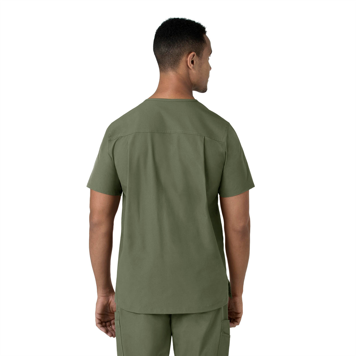 Force Essentials Men's V-Neck Shirttail Scrub Top Olive back view