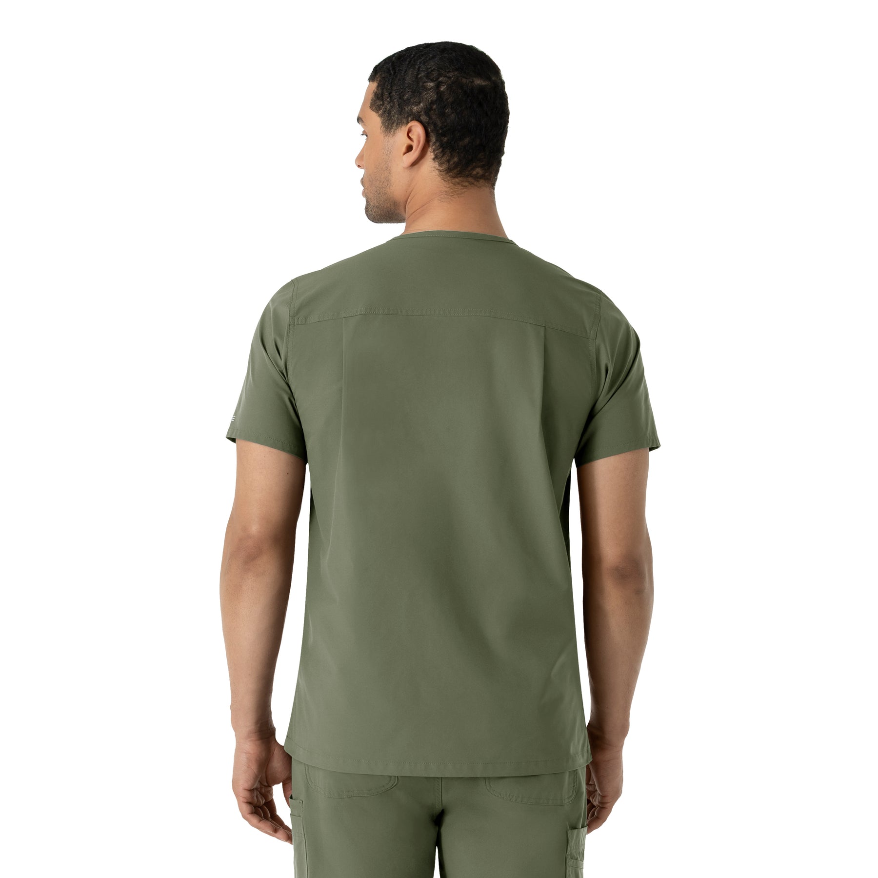 Force Essentials Men's V-Neck Shirttail Scrub Top Olive back view