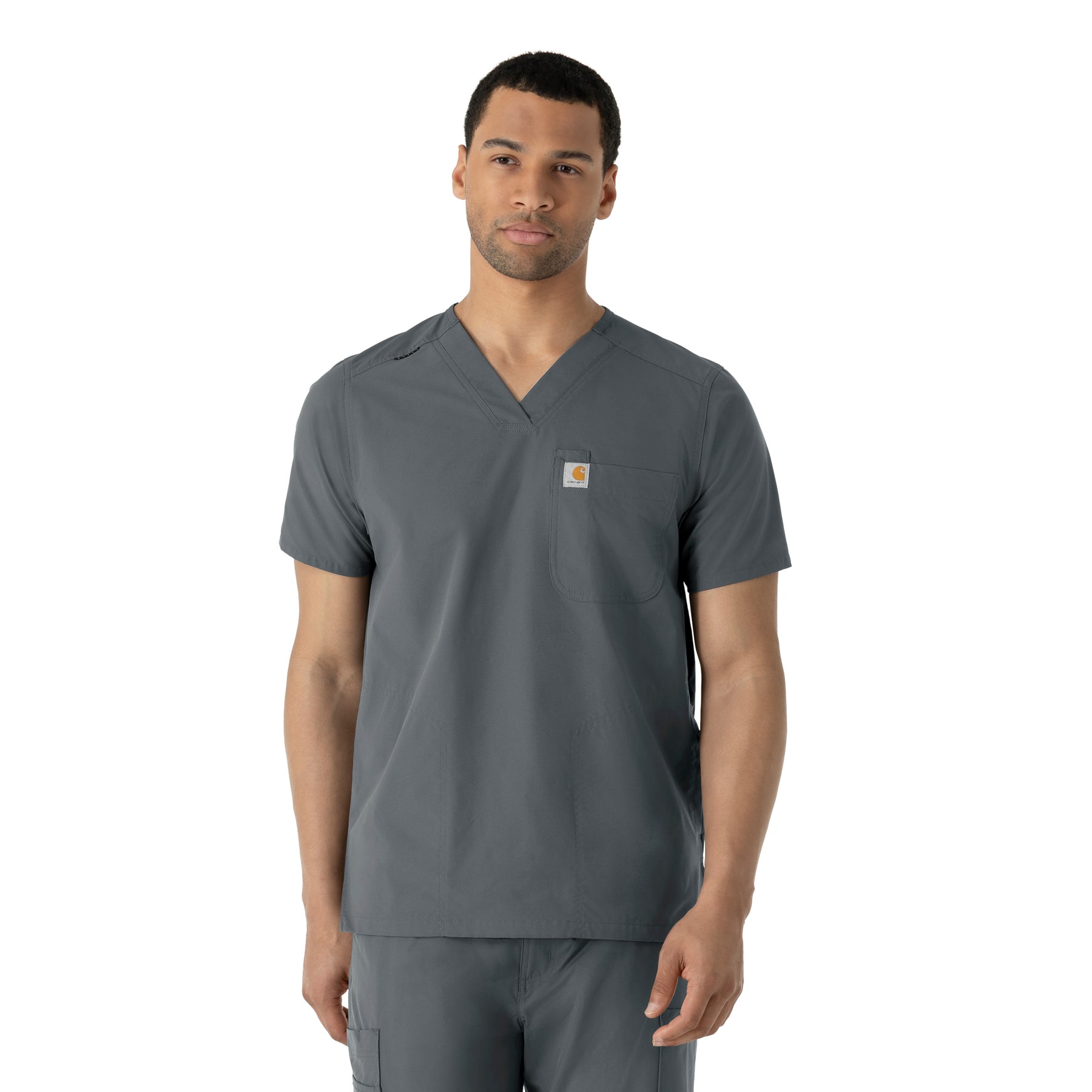 Force Essentials Men's V-Neck Shirttail Scrub Top Pewter