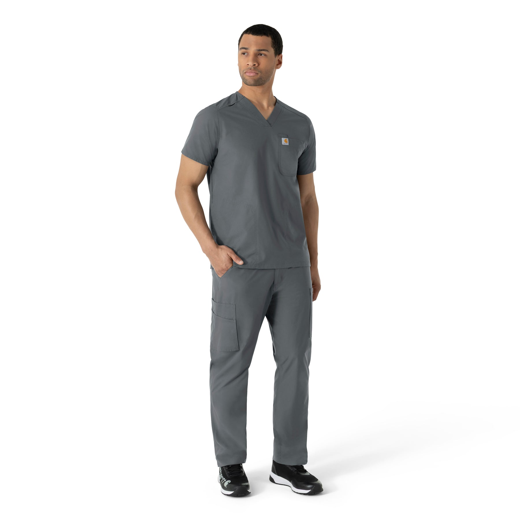 Force Essentials Men's V-Neck Shirttail Scrub Top Pewter full scrub set