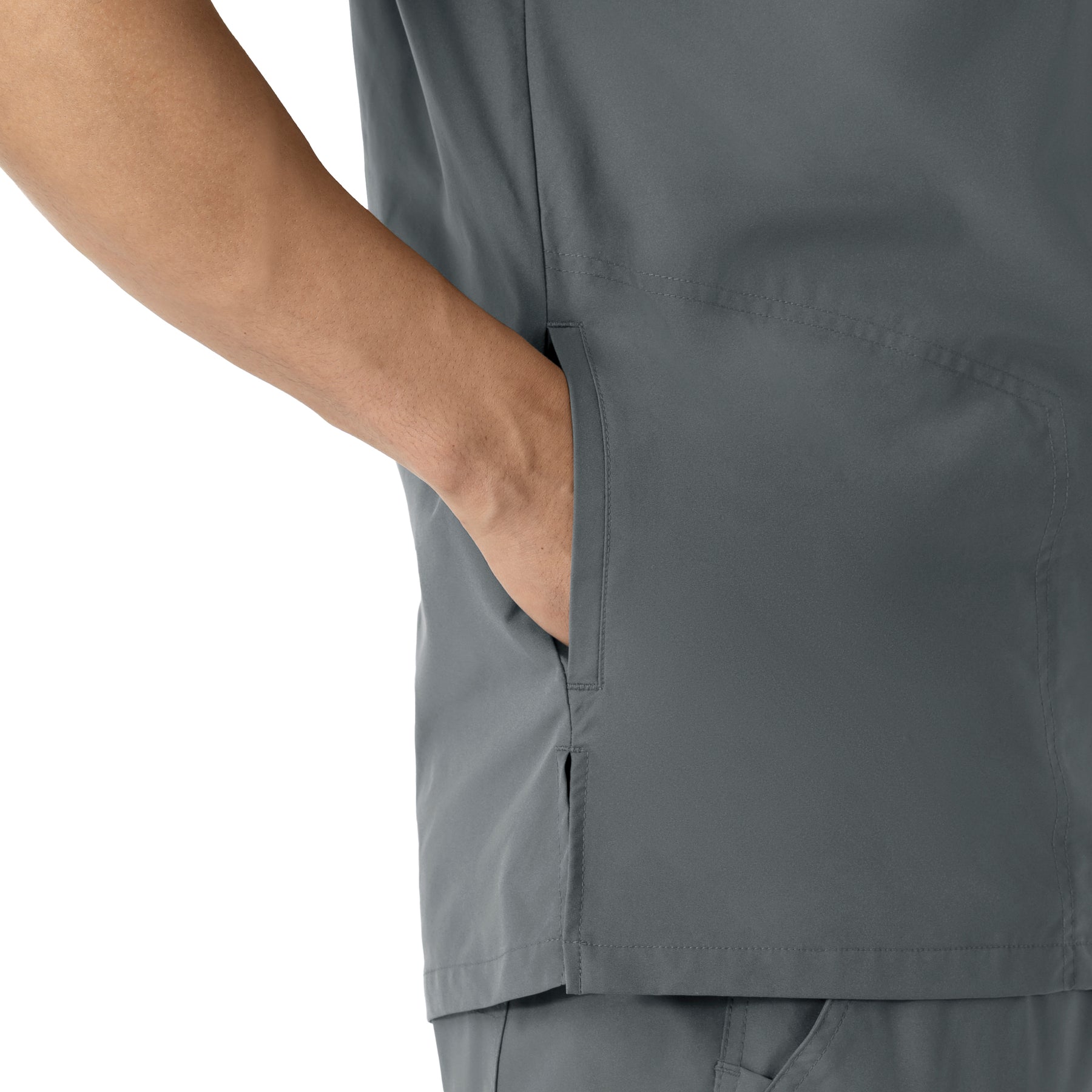 Force Essentials Men's V-Neck Shirttail Scrub Top Pewter front detail