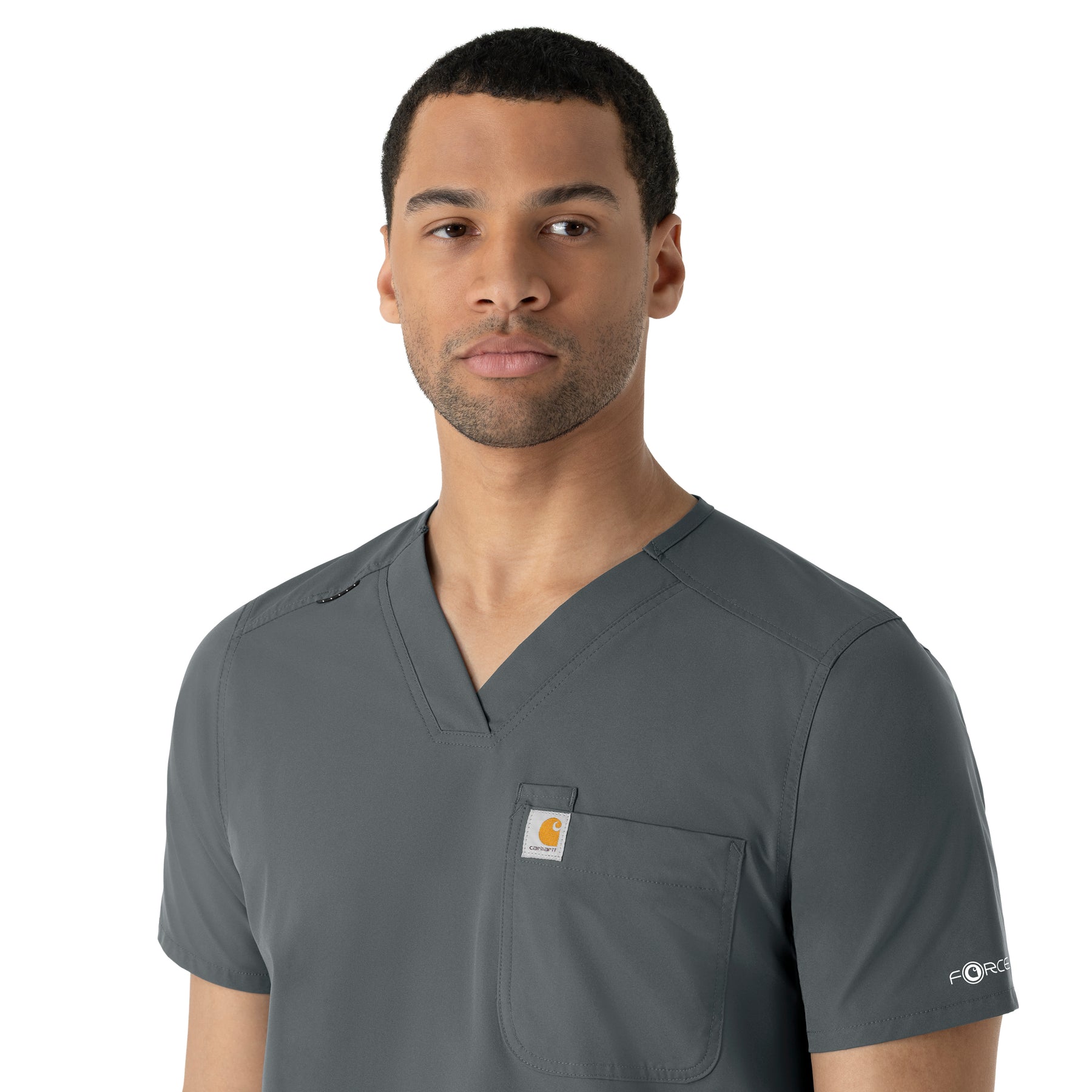 Force Essentials Men's V-Neck Shirttail Scrub Top Pewter side detail 2