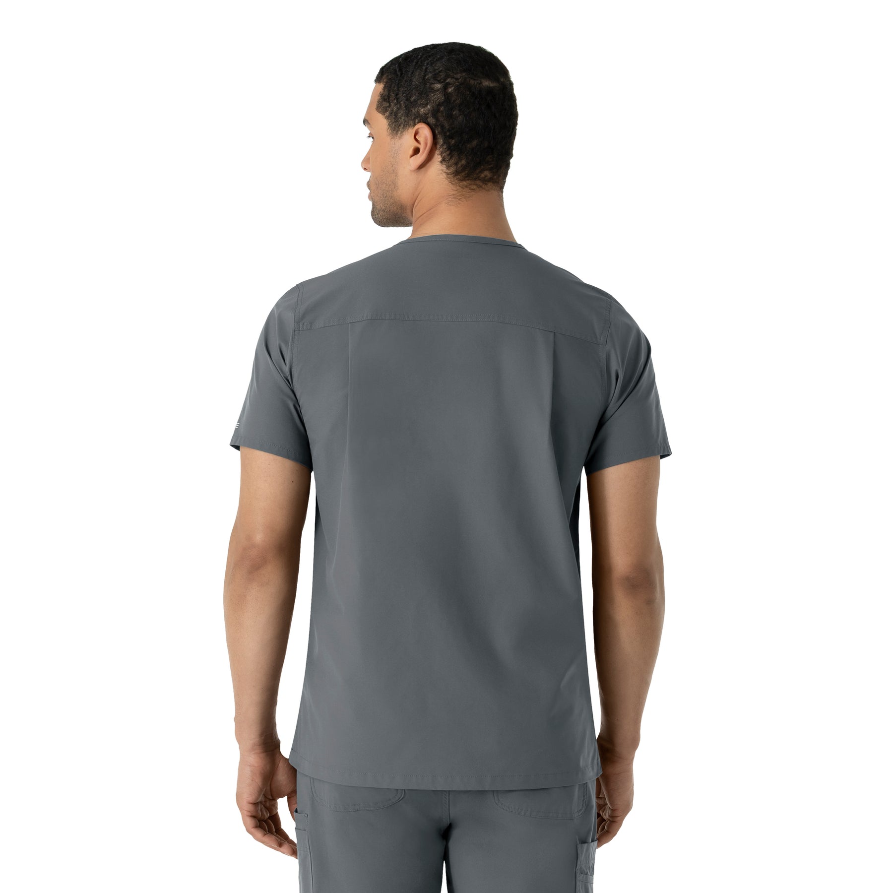 Force Essentials Men's V-Neck Shirttail Scrub Top Pewter back view