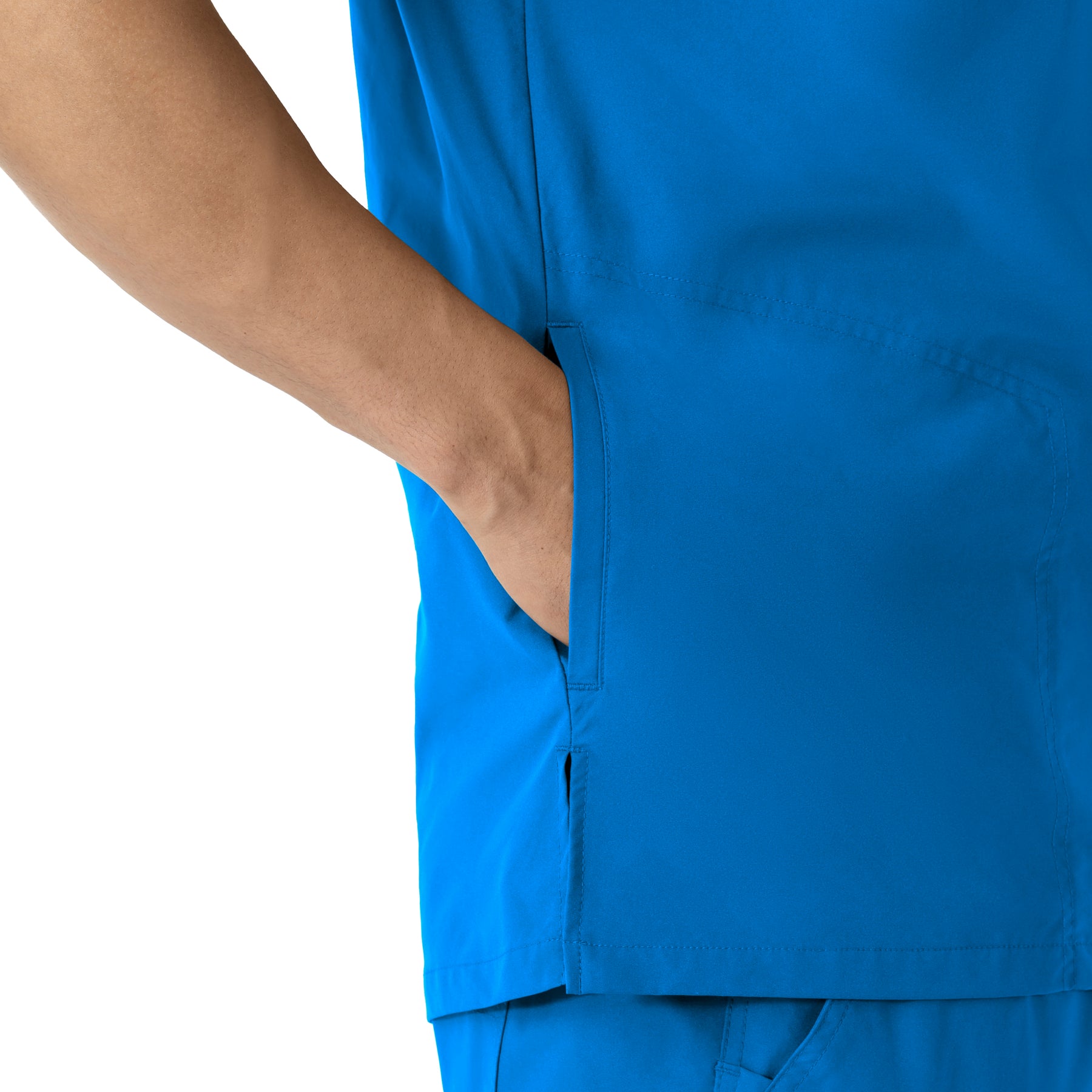 Force Essentials Men's V-Neck Shirttail Scrub Top Royal front detail