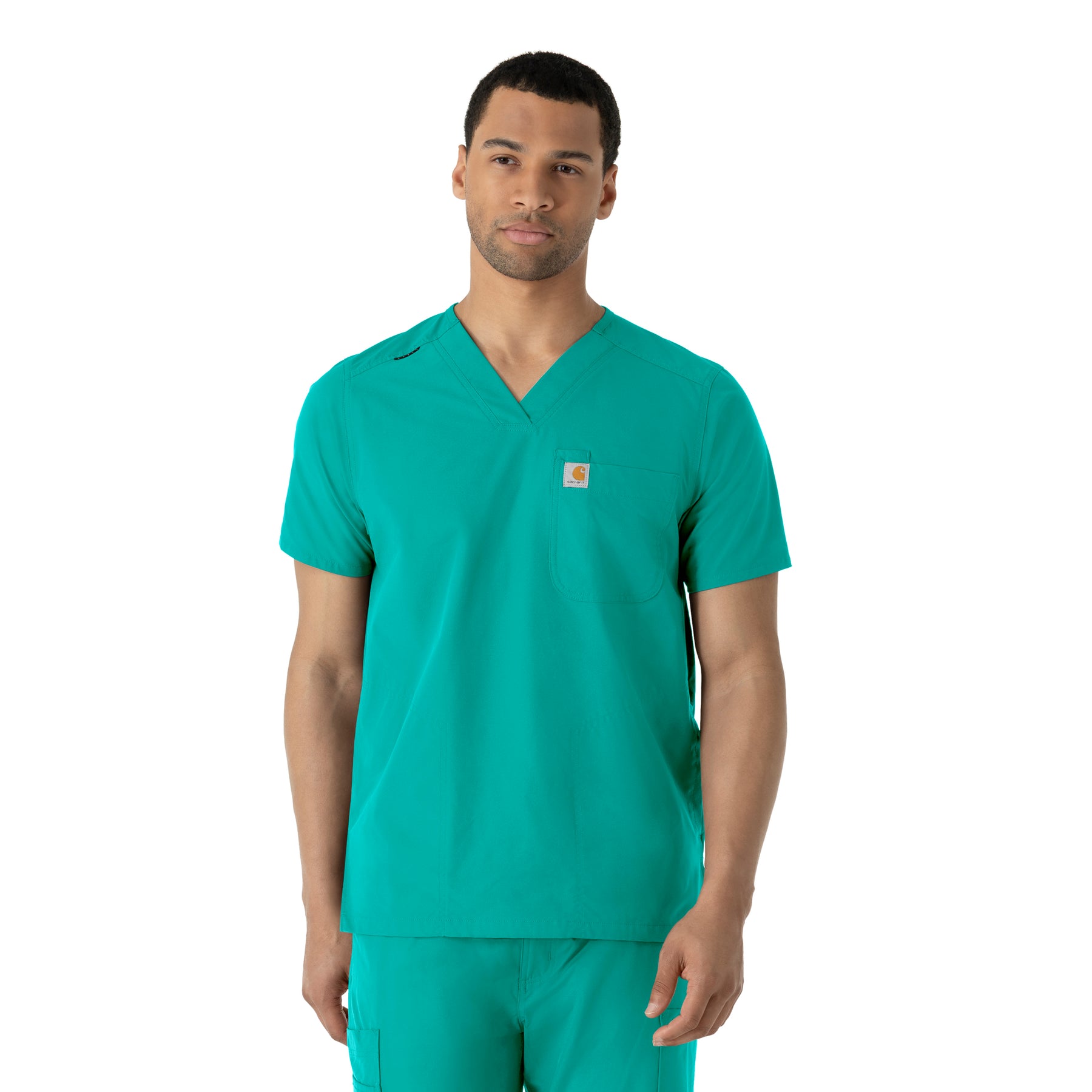 Force Essentials Men's V-Neck Shirttail Scrub Top Teal Blue