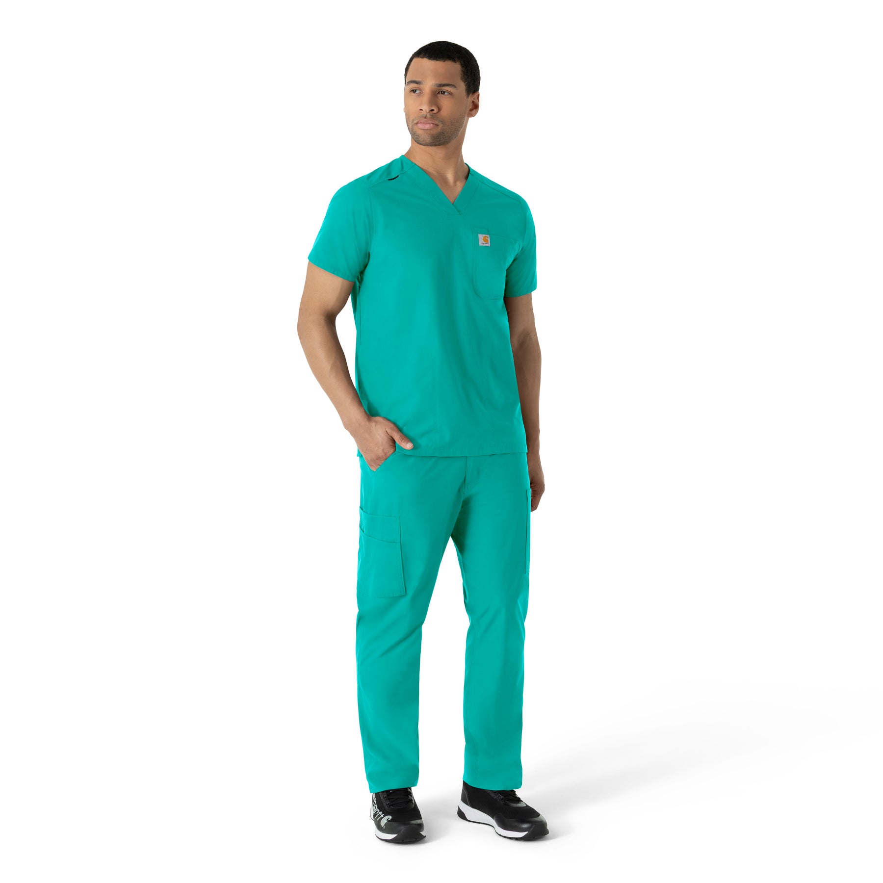 Force Essentials Men's V-Neck Shirttail Scrub Top Teal Blue full scrub set