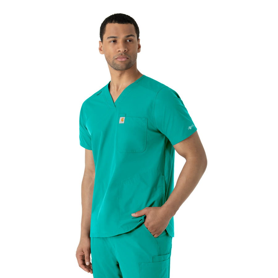 Force Essentials Men's V-Neck Shirttail Scrub Top Teal Blue side view