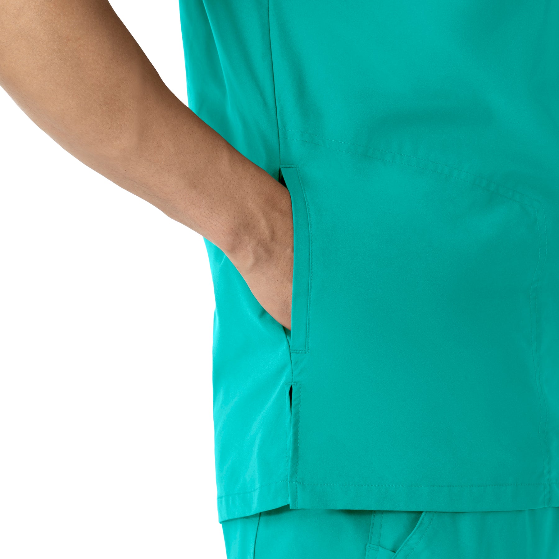 Force Essentials Men's V-Neck Shirttail Scrub Top Teal Blue front detail