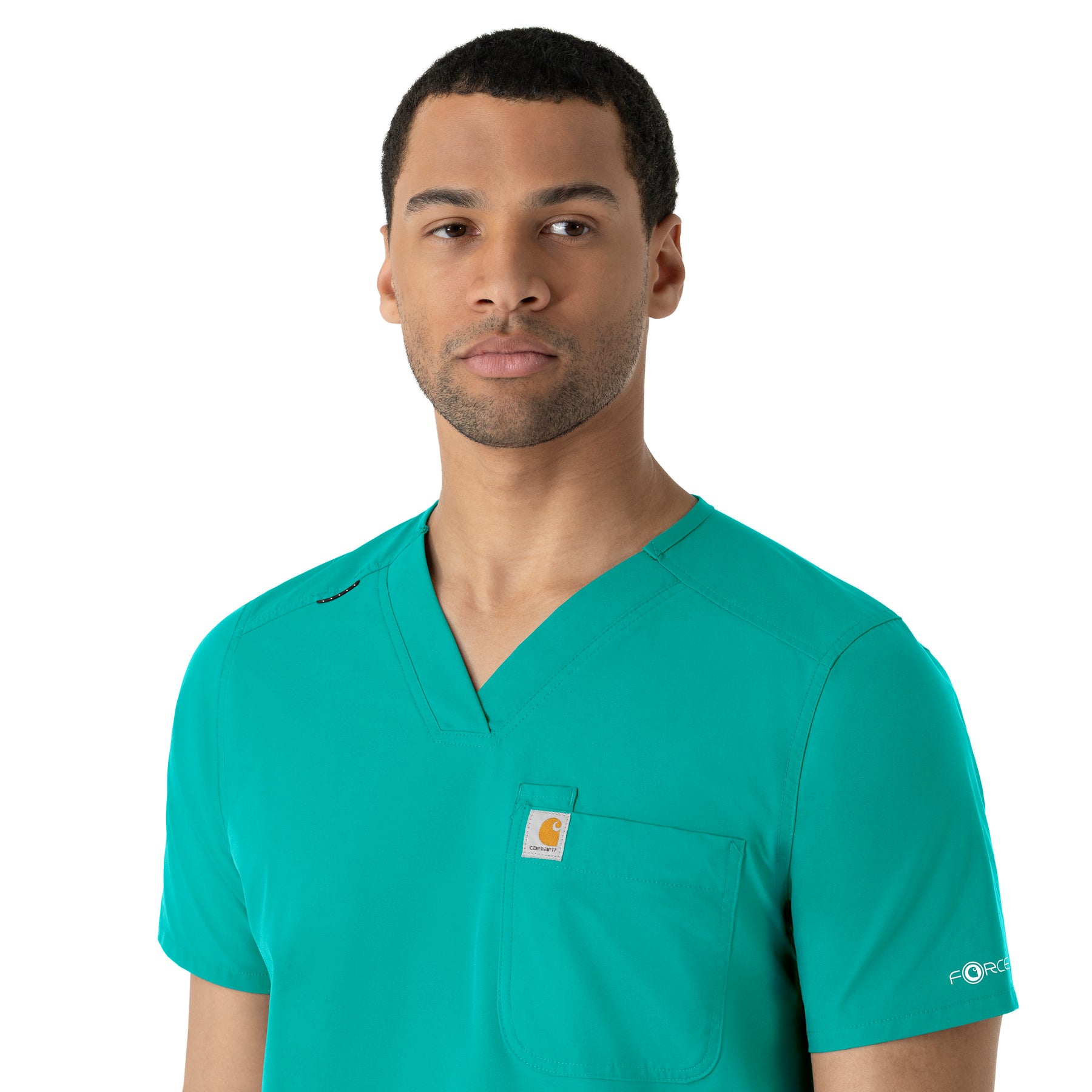 Force Essentials Men's V-Neck Shirttail Scrub Top Teal Blue side detail 2