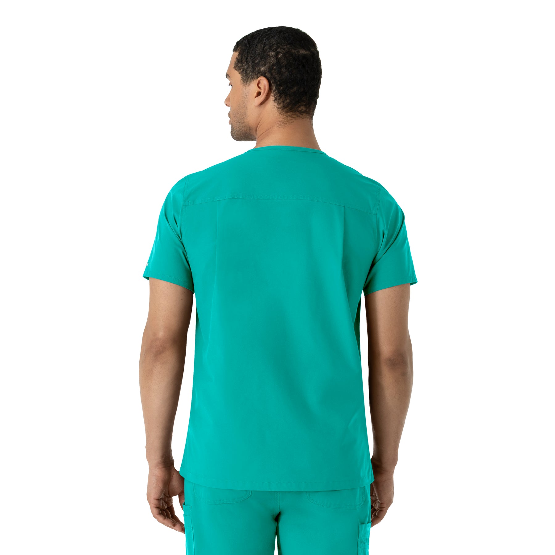 Force Essentials Men's V-Neck Shirttail Scrub Top Teal Blue back view