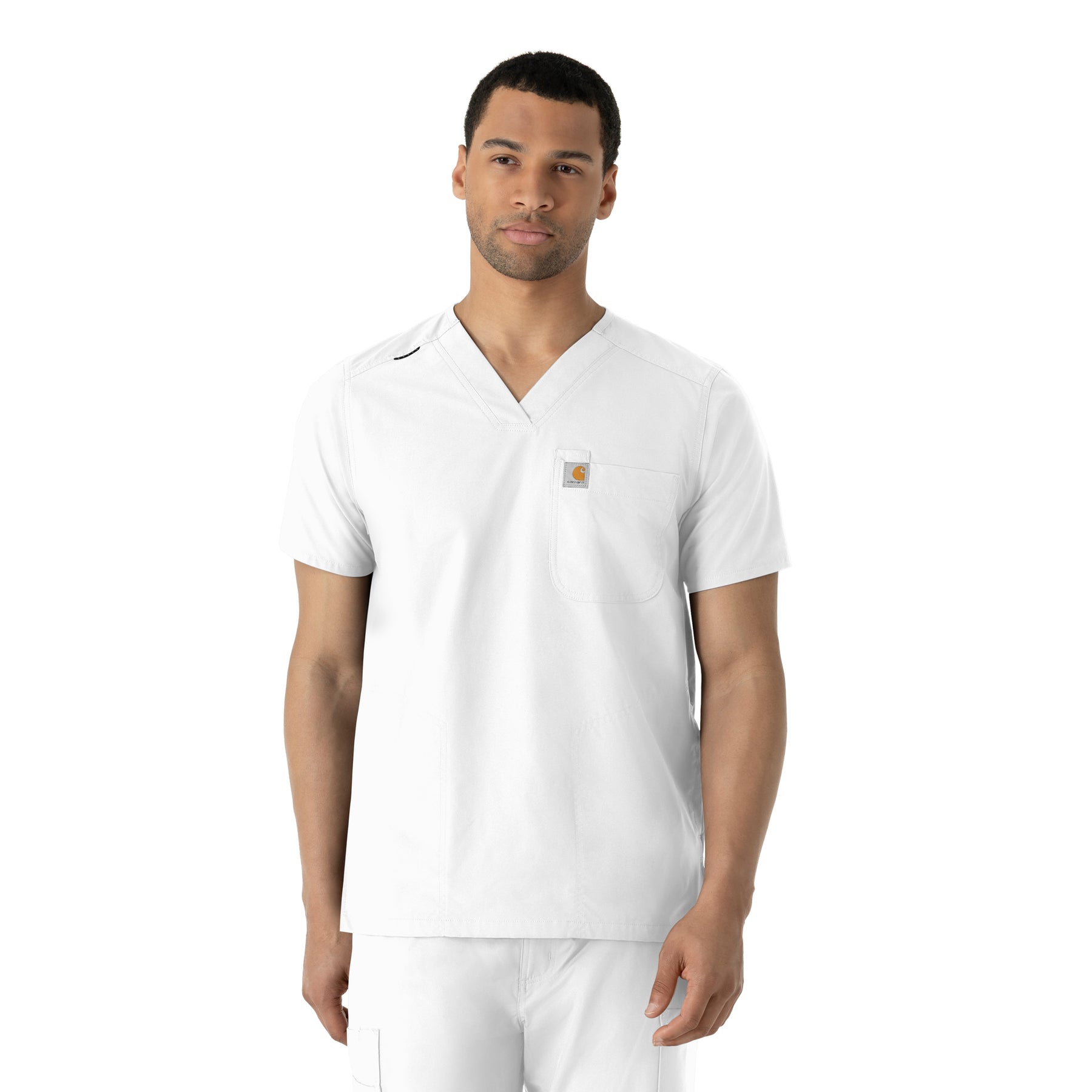 Force Essentials Men's V-Neck Shirttail Scrub Top White