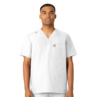 Force Essentials Men's V-Neck Shirttail Scrub Top White