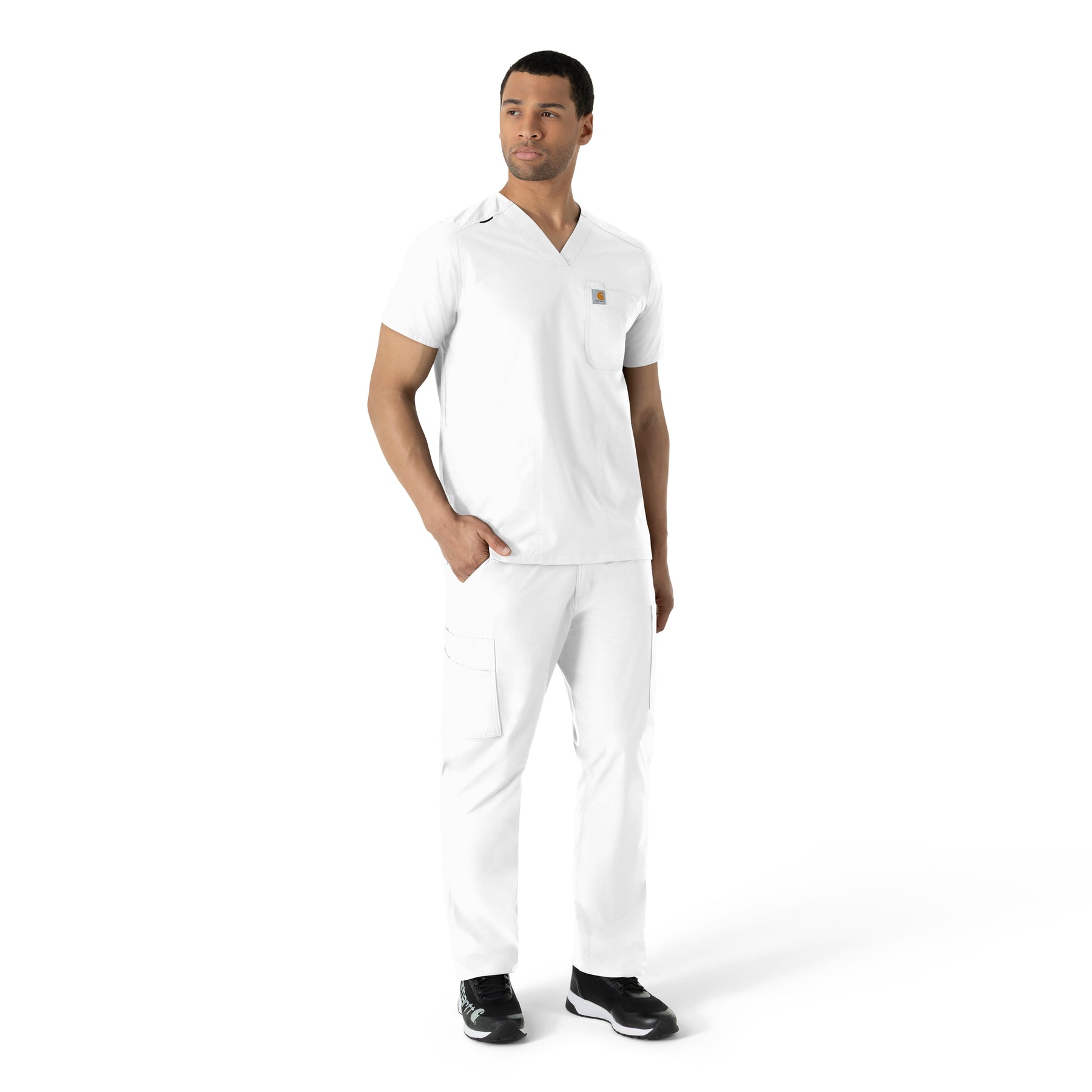 Force Essentials Men's V-Neck Shirttail Scrub Top White full scrub set