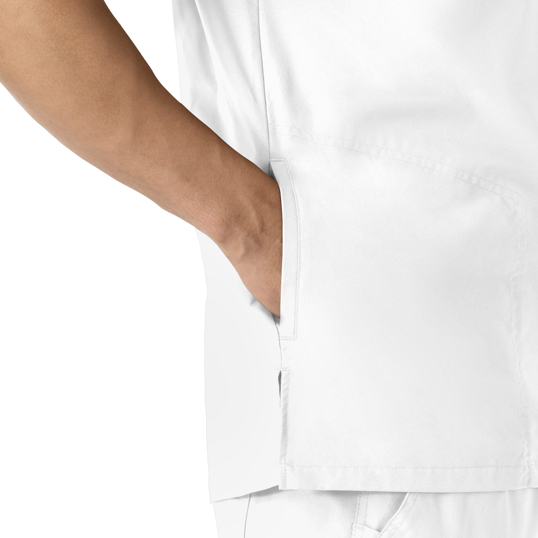 Force Essentials Men's V-Neck Shirttail Scrub Top White front detail