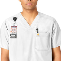 Force Essentials Men's V-Neck Shirttail Scrub Top White front detail