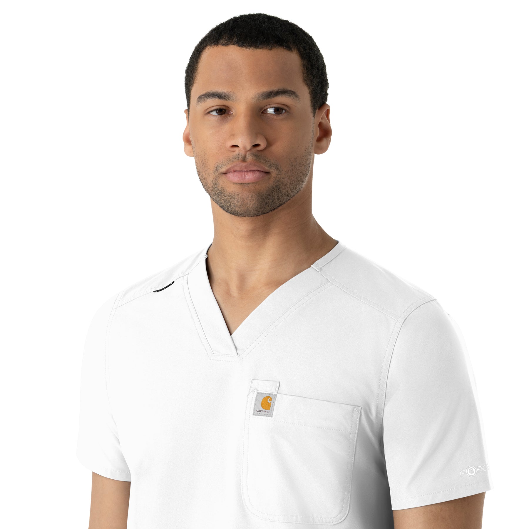 Force Essentials Men's V-Neck Shirttail Scrub Top White side detail 2