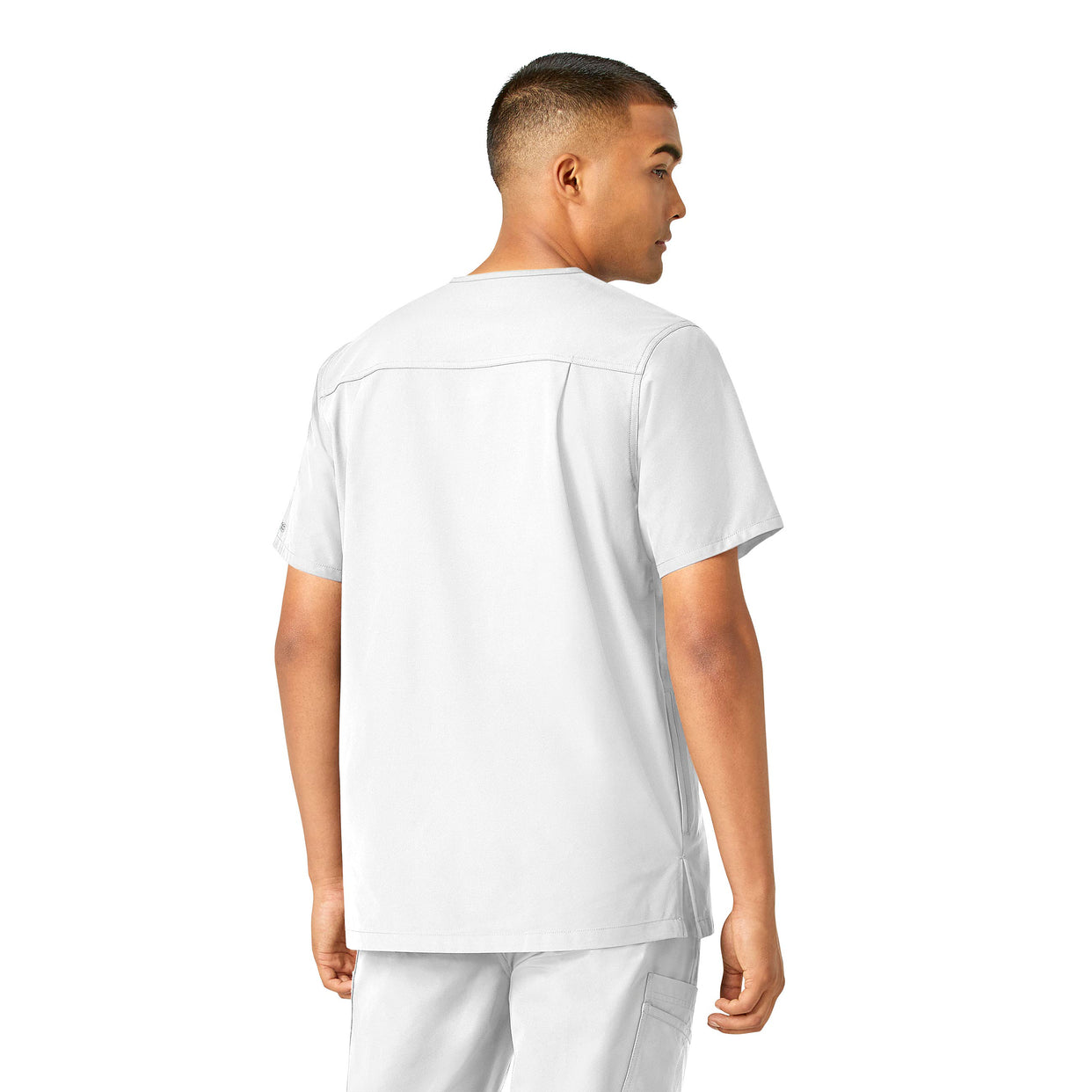 Force Essentials Men's V-Neck Shirttail Scrub Top White back view